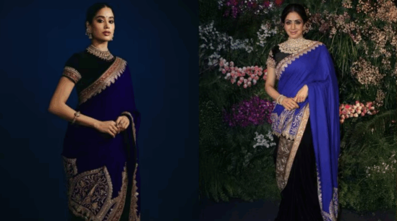 Janhvi Kapoor in Sridevi’s royal blue pashmina saree at Hoebound premiere