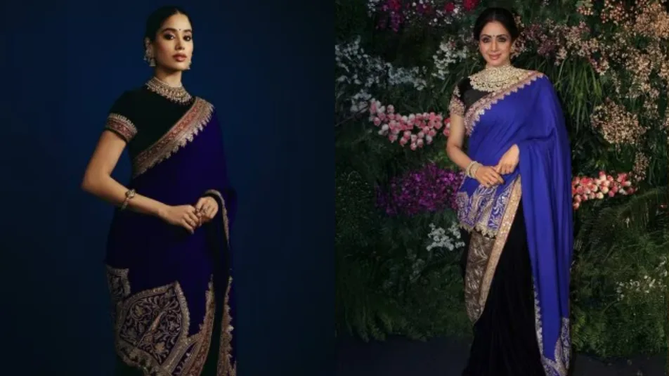 Janhvi Kapoor in Sridevi’s royal blue pashmina saree at Hoebound premiere